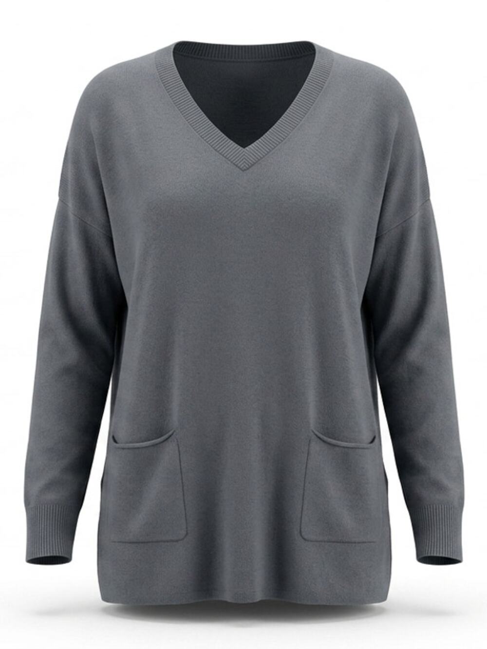 d&co Company Denim & Co. V-Neck Knit Pockets Pullover Sweater Women Size L
